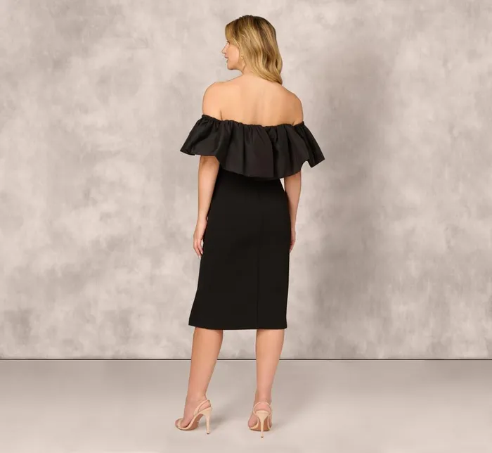 Adrianna Papell Wedding Guest Dresses Off The Shoulder Midi Dress With Organza Bubble Sleeves In Black 8211 Women