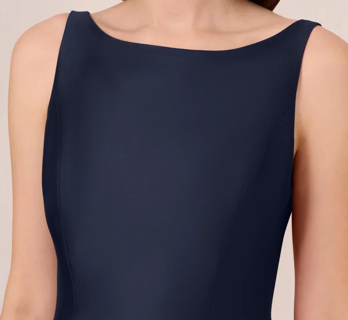 Adrianna Papell Wedding Guest Dresses Sleeveless Mikado Fit And Flare Midi Dress With VBack In Midnight 8211 Women