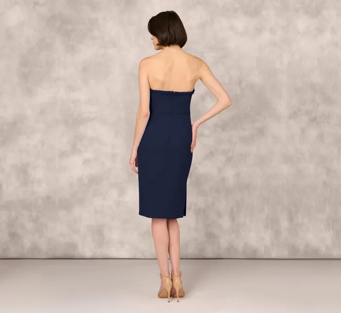 Adrianna Papell Wedding Guest Dresses Strapless Bonded Crepe Midi Dress With Beaded Notch Neckline In Twilight 8211 Women