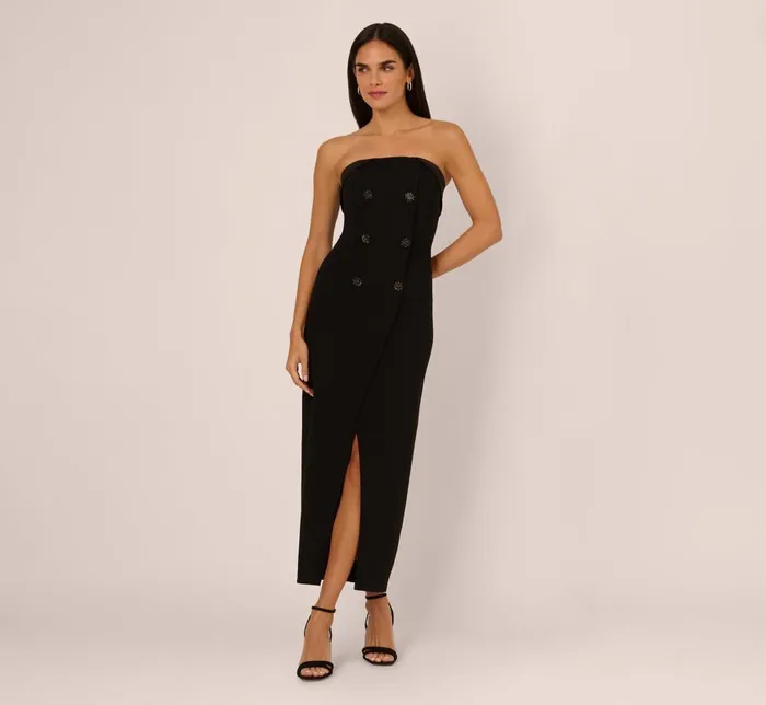 Adrianna Papell Wedding Guest Dresses Strapless Knit Crepe Blazer Midi Dress In Black 8211 Women