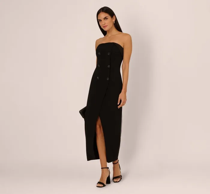 Adrianna Papell Wedding Guest Dresses Strapless Knit Crepe Blazer Midi Dress In Black 8211 Women