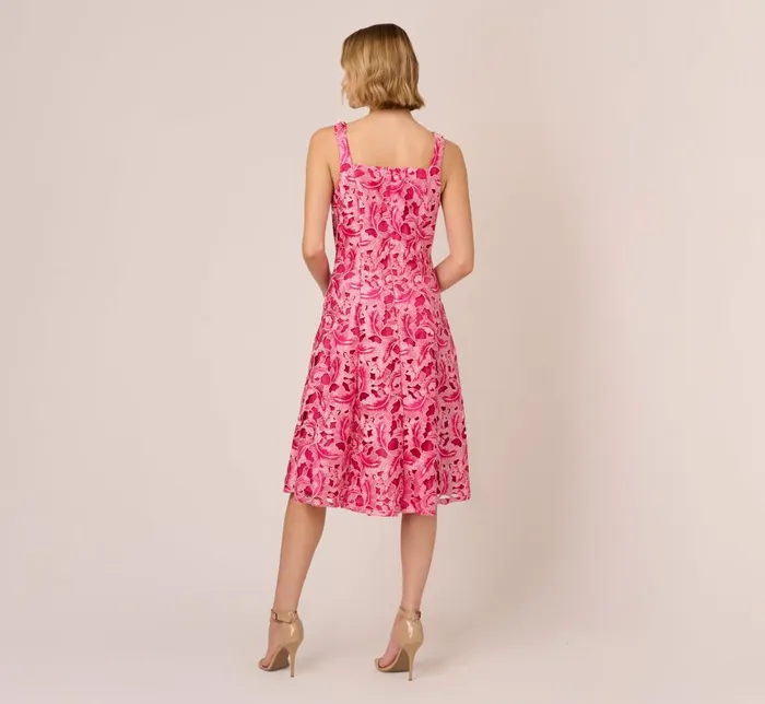 Adrianna Papell Wedding Guest Dresses Tonal Lace Sleeveless Midi Dress With Pockets In Electric Pink 8211 Women