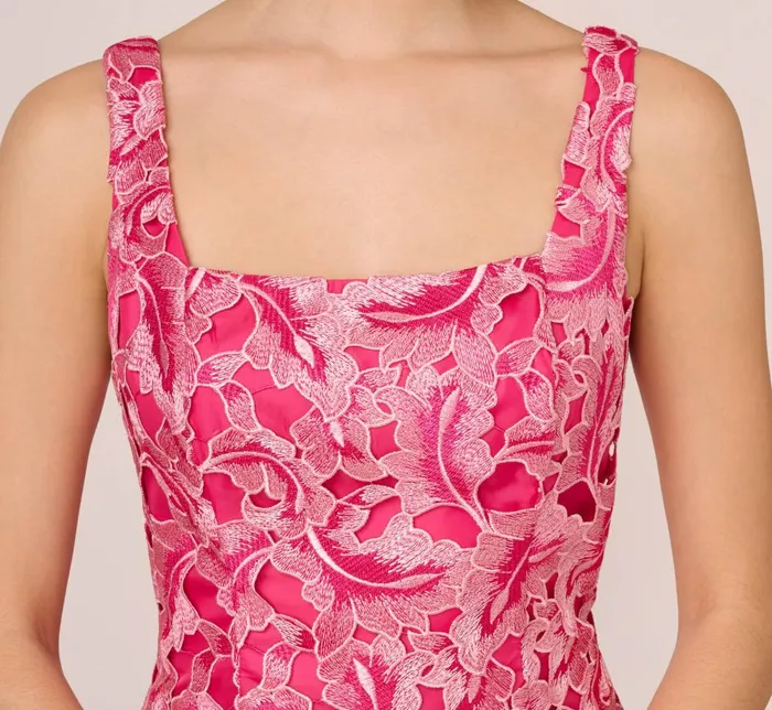 Adrianna Papell Wedding Guest Dresses Tonal Lace Sleeveless Midi Dress With Pockets In Electric Pink 8211 Women