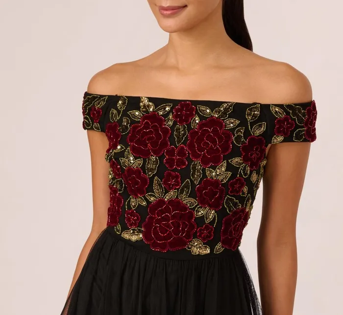 Adrianna Papell Wedding Guest Dresses Velvet And Tulle Midi Dress In Black Red 8211 Women