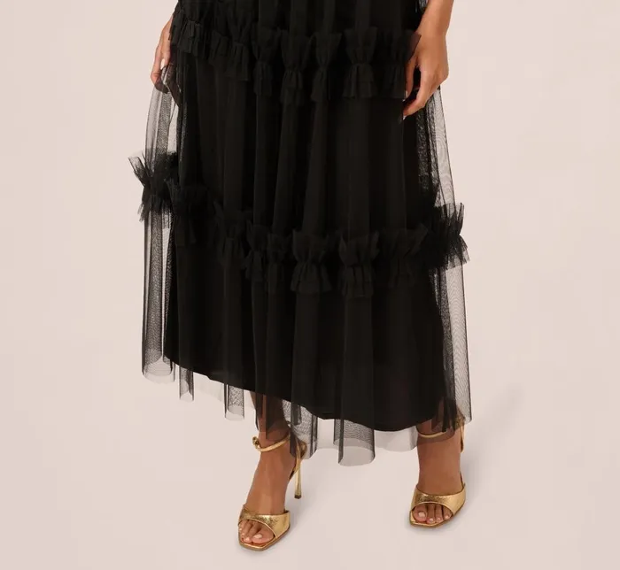 Adrianna Papell Wedding Guest Dresses Velvet And Tulle Midi Dress In Black Red 8211 Women
