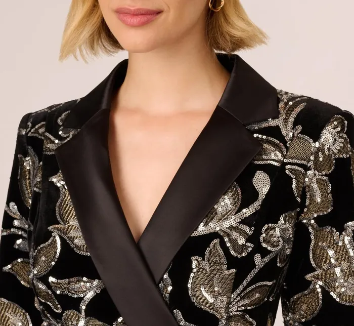 Adrianna Papell Wedding Guest Dresses Velvet Blazer Short Dress In Black Silver 8211 Women