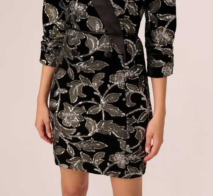 Adrianna Papell Wedding Guest Dresses Velvet Blazer Short Dress In Black Silver 8211 Women
