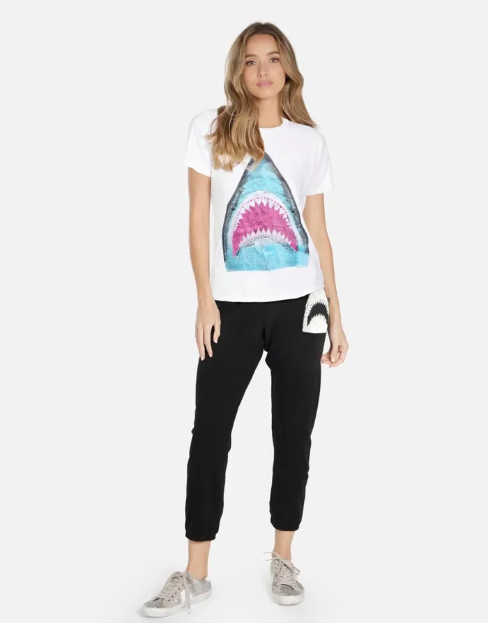 Alana X Crystal Shark Black Women039s Lauren Moshi Crop Sweatpants