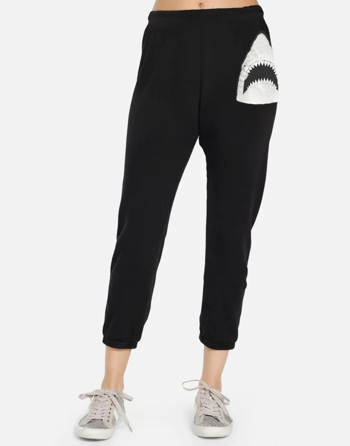 Alana X Crystal Shark Black Women039s Lauren Moshi Crop Sweatpants