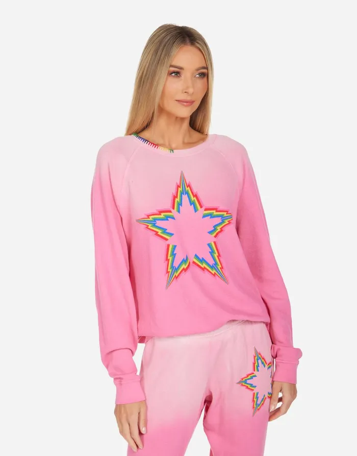 Anela Rainbow Lightning Star Bright Pink Ombre Women039s Lauren Moshi Long Sleeve