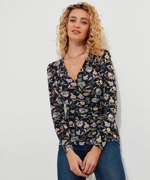 Apparel Aria Jersey Wrap Top Black Tops Tunics and Blouses Joebrowns