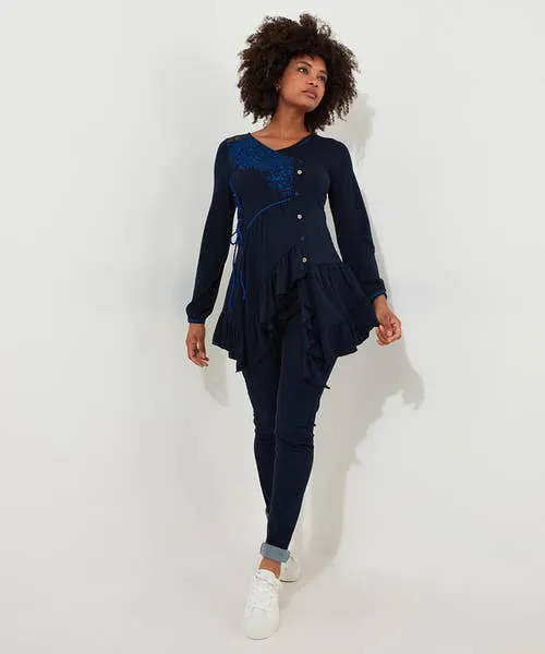 Apparel Joebrowns Exquisite Embroidered Tunic Navy Tops Tunics and Blouses
