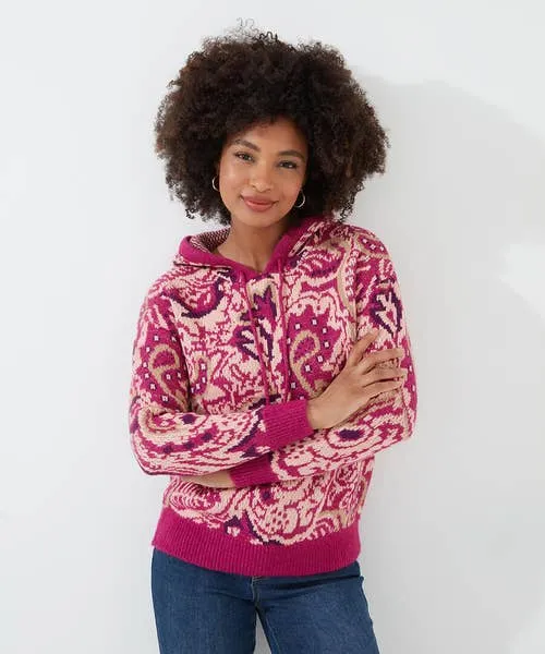 Apparel Knitwear and Cardigans Joebrowns Perfectly Paisley Hooded Jumper Pink