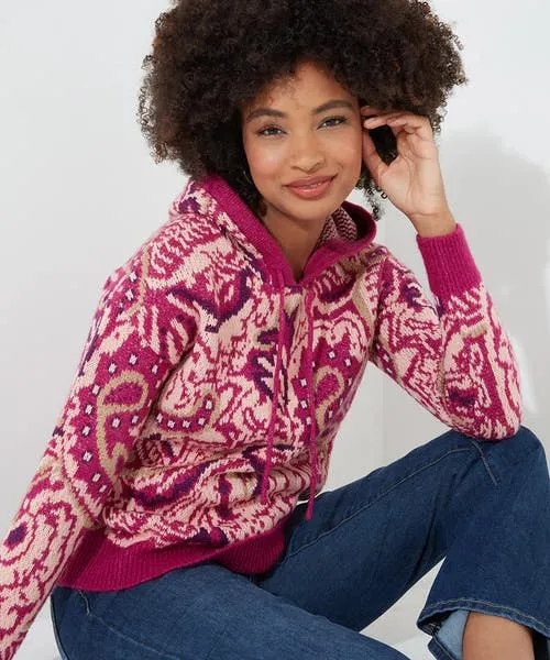 Apparel Knitwear and Cardigans Joebrowns Perfectly Paisley Hooded Jumper Pink