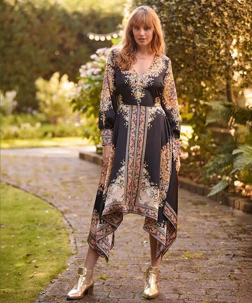 Apparel Savannah Scarf Print Dress Black Dresses Joebrowns