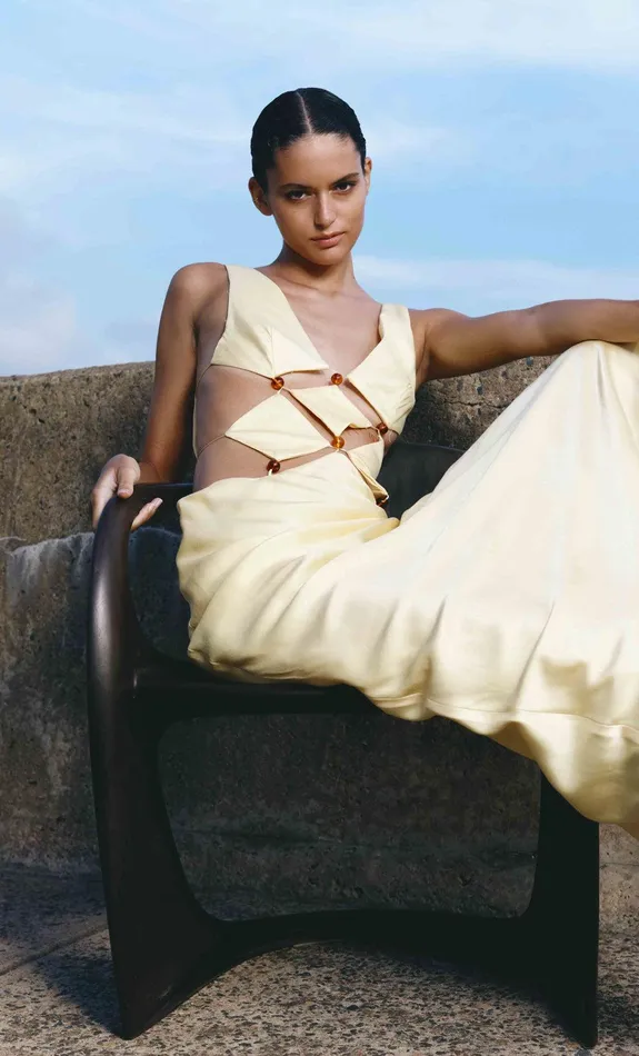 Bec Bridge Wedding Guest Women AGATHE DIAMOND DRESS 8211 BUTTER YELLOW