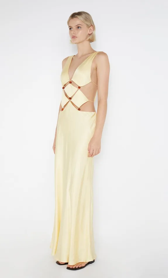 Bec Bridge Wedding Guest Women AGATHE DIAMOND DRESS 8211 BUTTER YELLOW