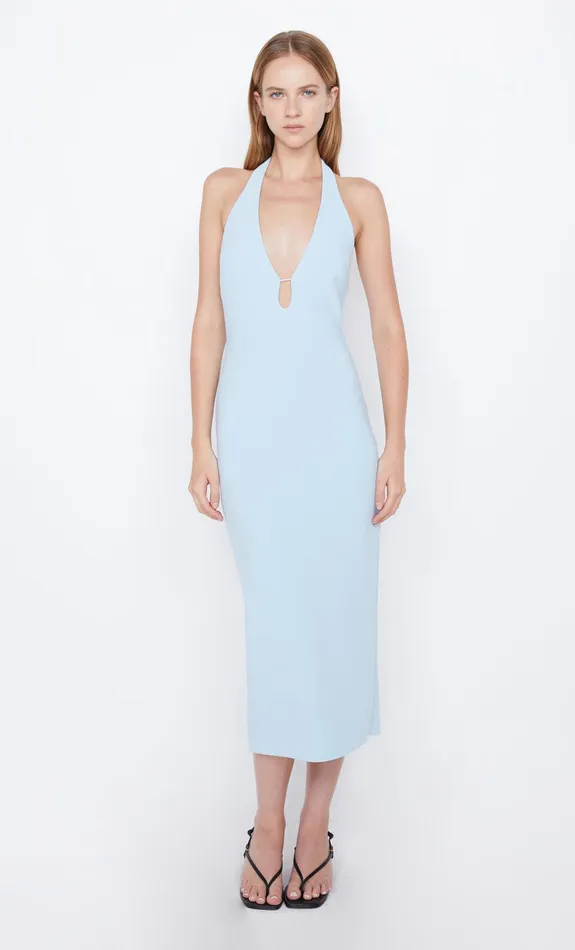 Bec Bridge Wedding Guest Women ELVIE HALTER MIDI DRESS 8211 DOLPHIN BLUE