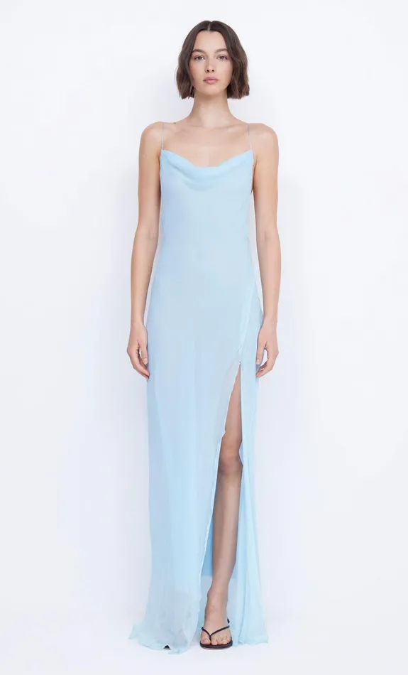 Bec Bridge Wedding Guest Women ELZETTE SPLIT MAXI DRESS 8211 DOLPHIN BLUE