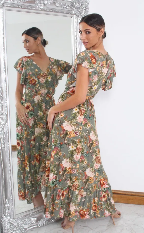 Beverly Green Floral Wrap Dipped Hem Ruffle Skater Dress Women Missfiga Wrap Dresses
