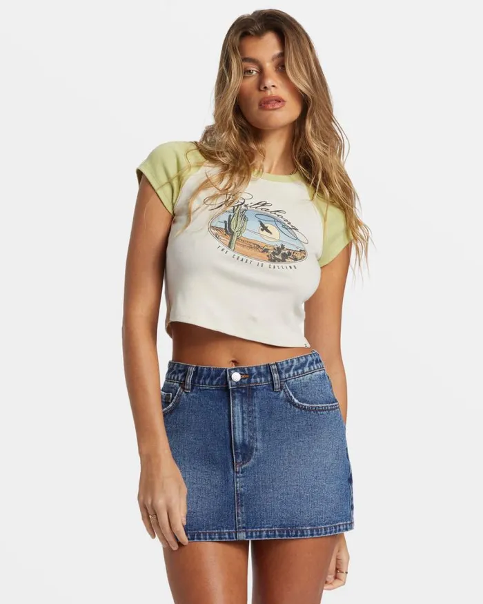 Billabong Graphic Tees and Tanks Blissed Cropped Raglan TShirt Willow 8211 Women