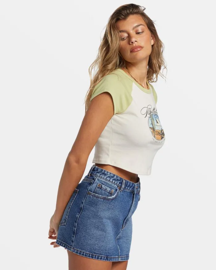 Billabong Graphic Tees and Tanks Blissed Cropped Raglan TShirt Willow 8211 Women
