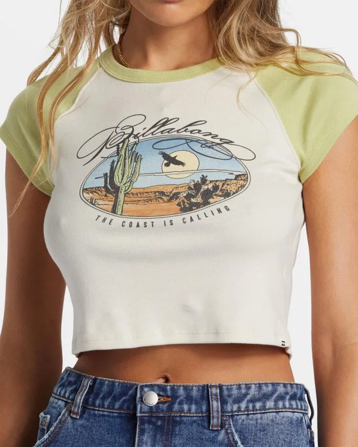 Billabong Graphic Tees and Tanks Blissed Cropped Raglan TShirt Willow 8211 Women