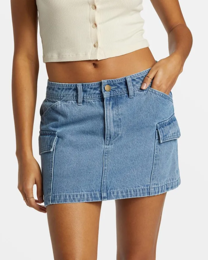 Billabong Skirts Hilary Denim Cargo Skirt Medium Blue Rinse 8211 Women