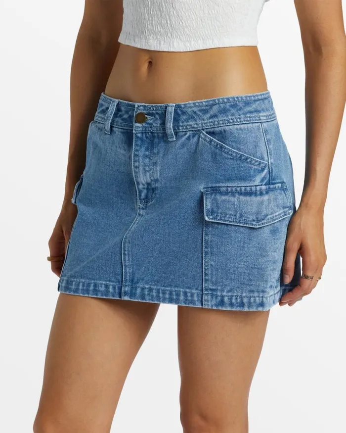 Billabong Skirts Hilary Denim Cargo Skirt Medium Blue Rinse 8211 Women