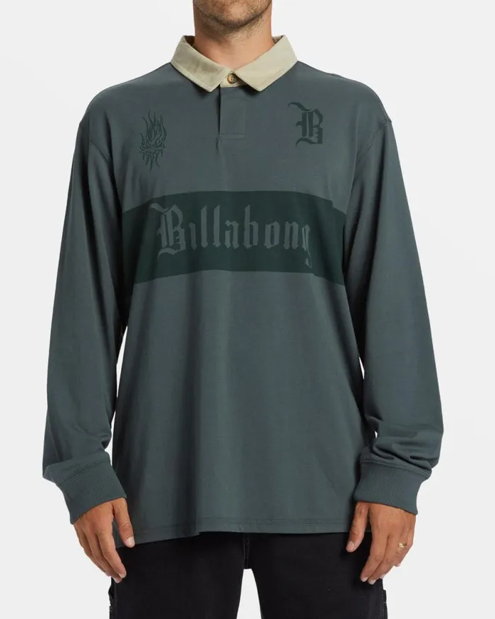 Billabong TShirts Immortal Rugby Long Sleeve Polo Tshirt Slate Green 8211 Men