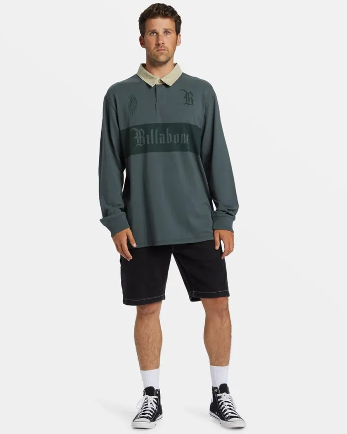 Billabong TShirts Immortal Rugby Long Sleeve Polo Tshirt Slate Green 8211 Men