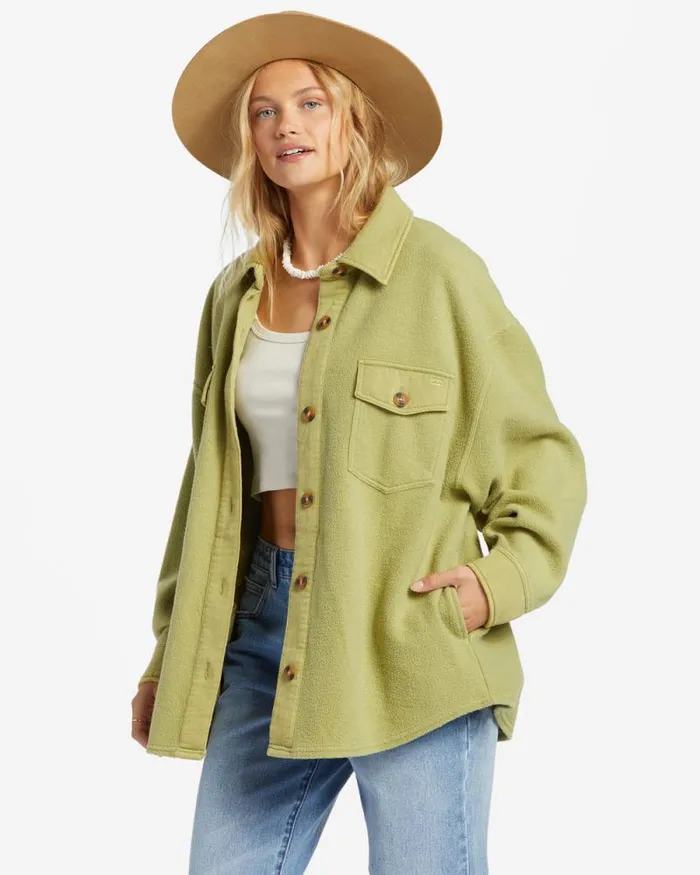 Billabong Tops Anytime Shacket Oversized ButtonThrough Jacket Avocado 8211 Women