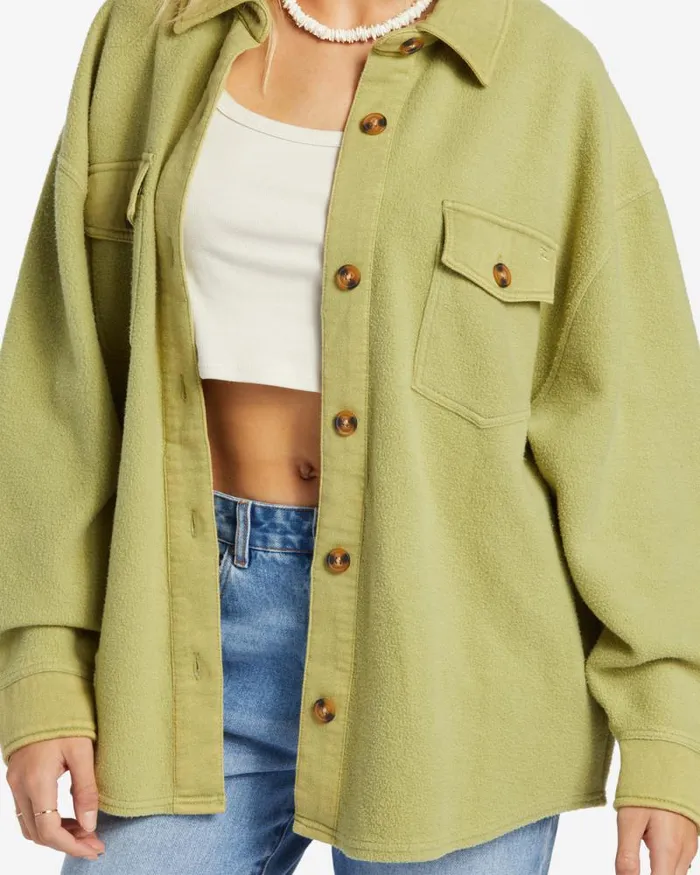 Billabong Tops Anytime Shacket Oversized ButtonThrough Jacket Avocado 8211 Women
