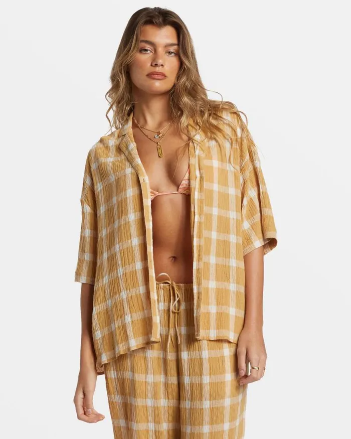 Billabong Tops Beach Side Oversized Short Sleeve Shirt Hemp 2 8211 Women
