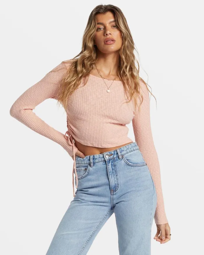 Billabong Tops Its A Vibe Long Sleeve Cropped Top Dusty Peach 8211 Women