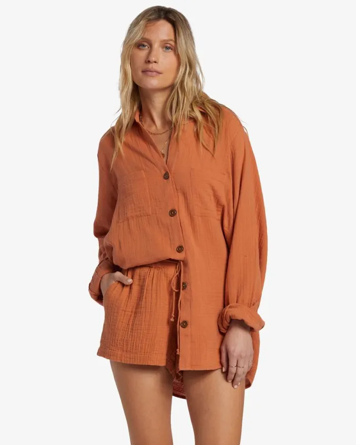 Billabong Tops Swell Shirt Shirt Toffee 8211 Women Billabong Tops Swell Shirt Shirt Toffee 8211 Women
