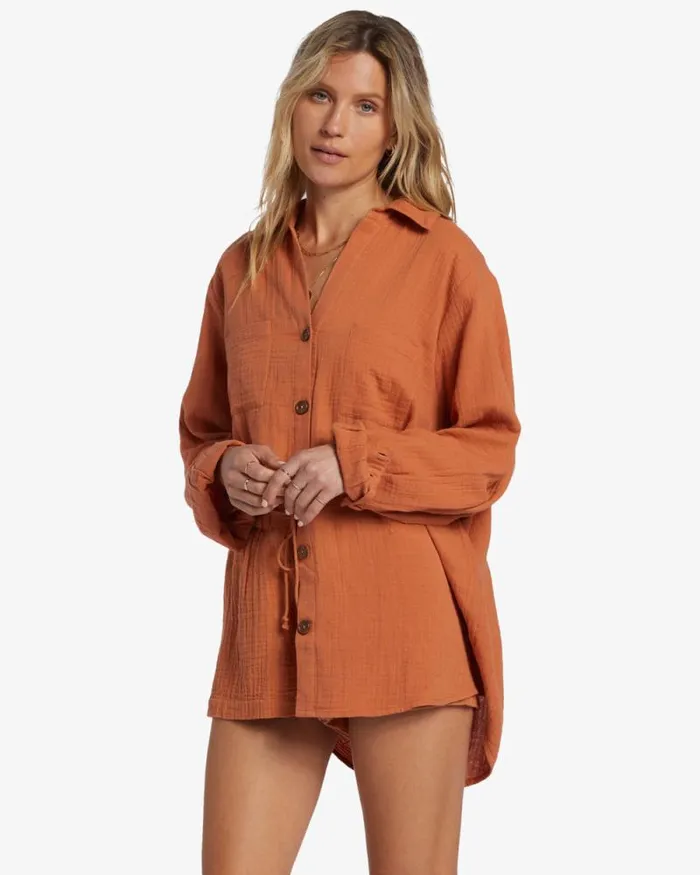 Billabong Tops Swell Shirt Shirt Toffee 8211 Women Billabong Tops Swell Shirt Shirt Toffee 8211 Women