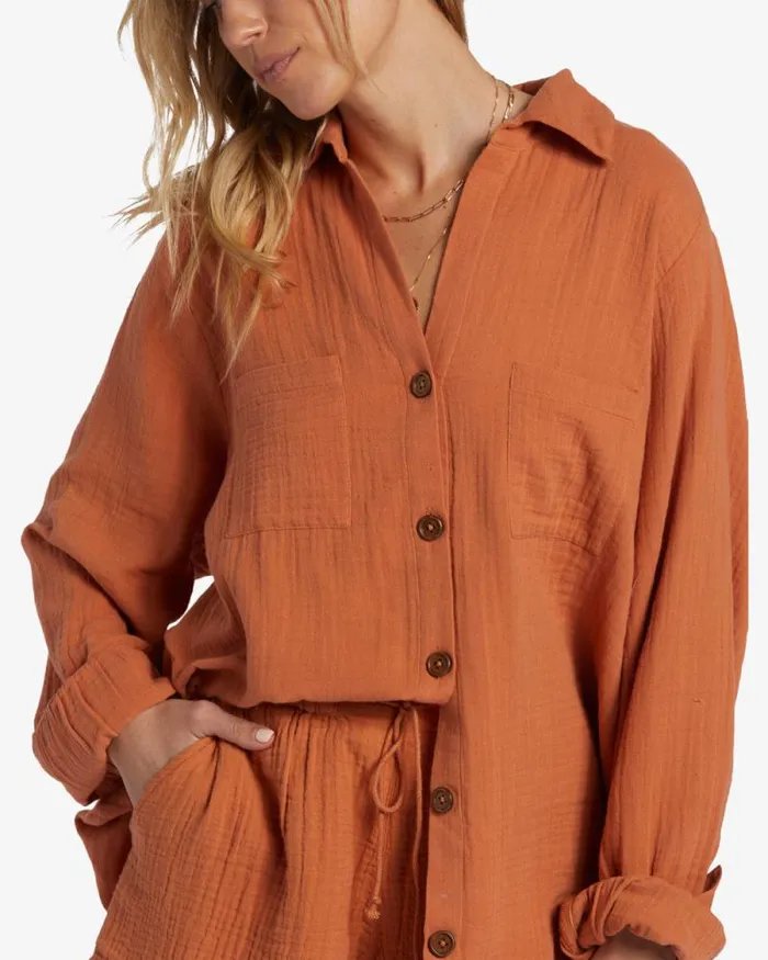 Billabong Tops Swell Shirt Shirt Toffee 8211 Women Billabong Tops Swell Shirt Shirt Toffee 8211 Women