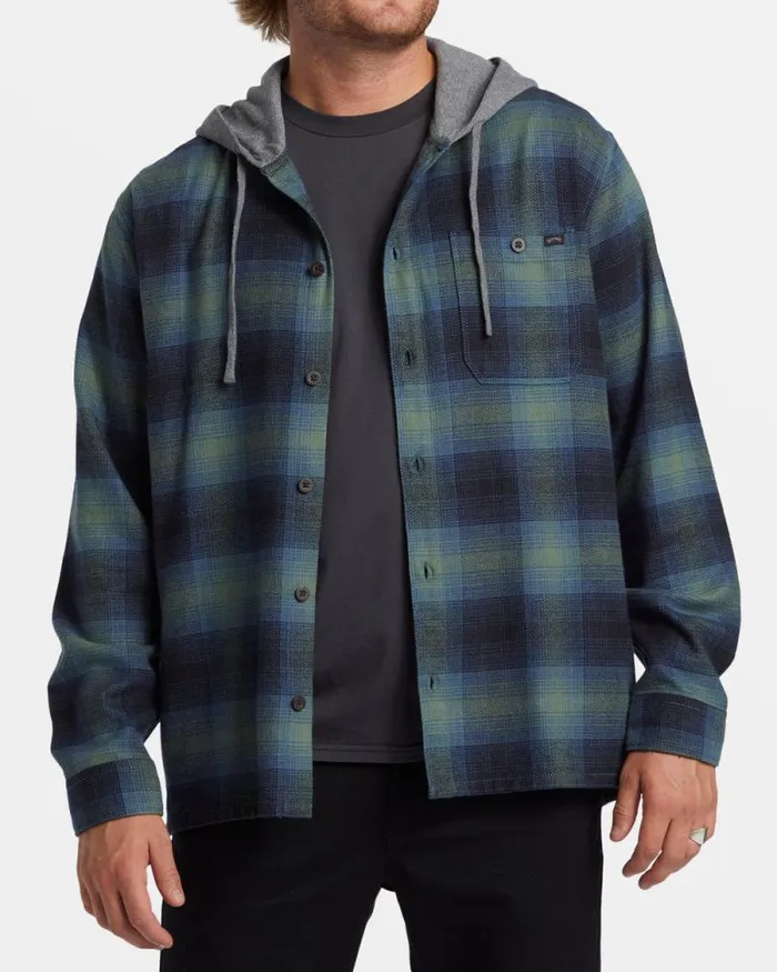 Billabong Wave Washed Essentials Baja Hooded Long Sleeve Flannel Shirt Fern 8211 Men
