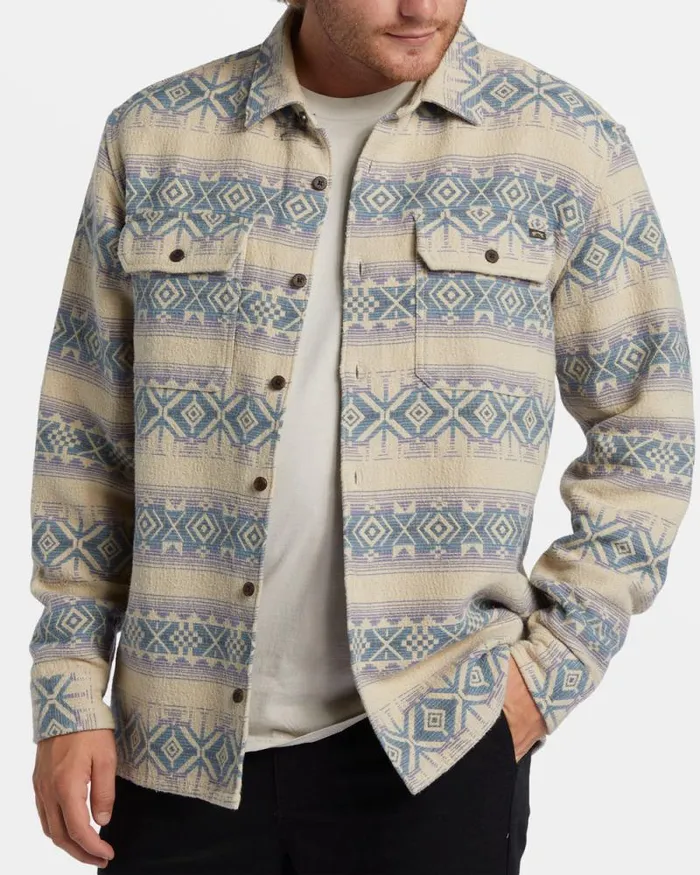 Billabong Wave Washed Essentials Offshore Jacquard Flannel Long Sleeve Shirt Taupe 8211 Men