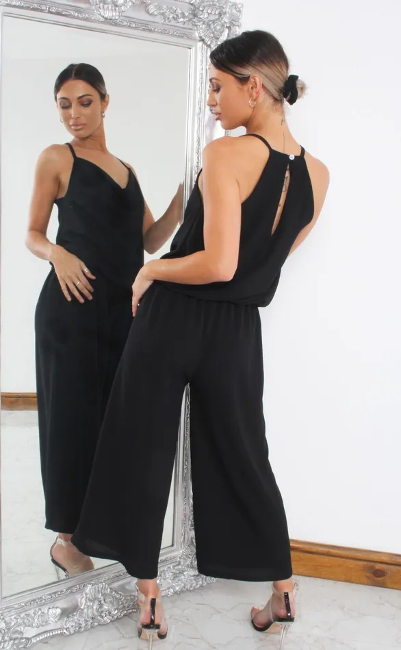Black Cowl Neck Culotte Jumpsuit Women Missfiga Jumpsuits
