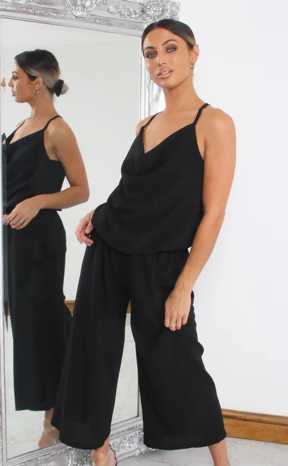 Black Cowl Neck Culotte Jumpsuit Women Missfiga Jumpsuits