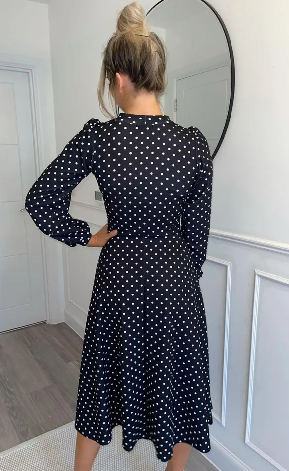 Black Polka Dot Julietta Long Sleeve Turtle Neck Skater Dress Women Missfiga Skater Dresses