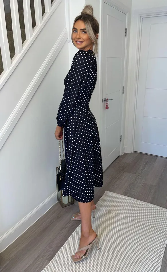 Black Polka Dot Julietta Long Sleeve Turtle Neck Skater Dress Women Missfiga Skater Dresses