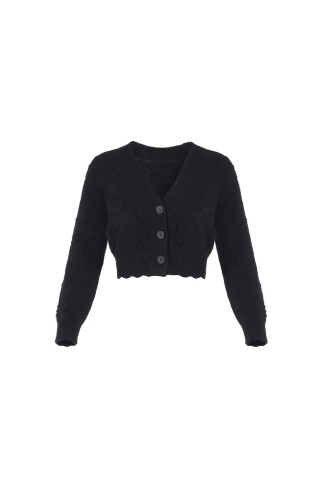 Bow Stitch Cropped Cardigan Black Women Needle and Thread Exclusives