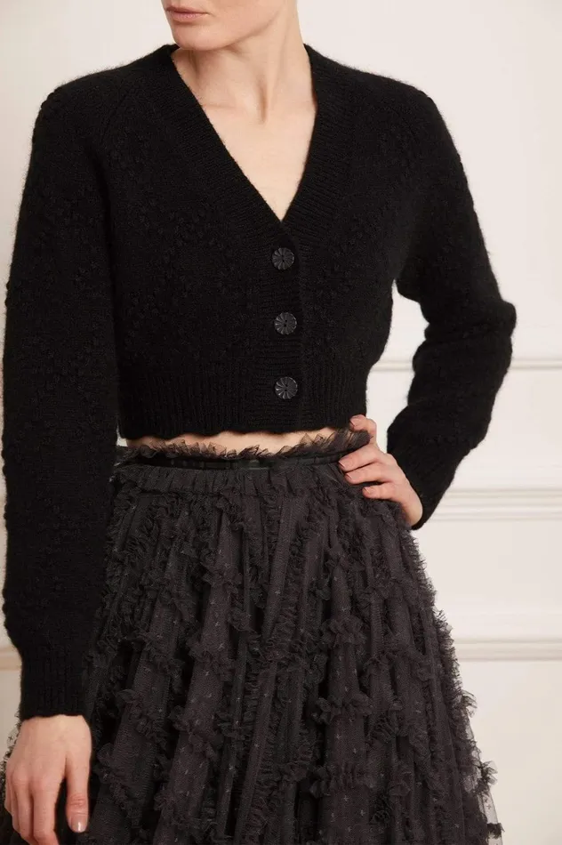 Bow Stitch Cropped Cardigan Black Women Needle and Thread Exclusives