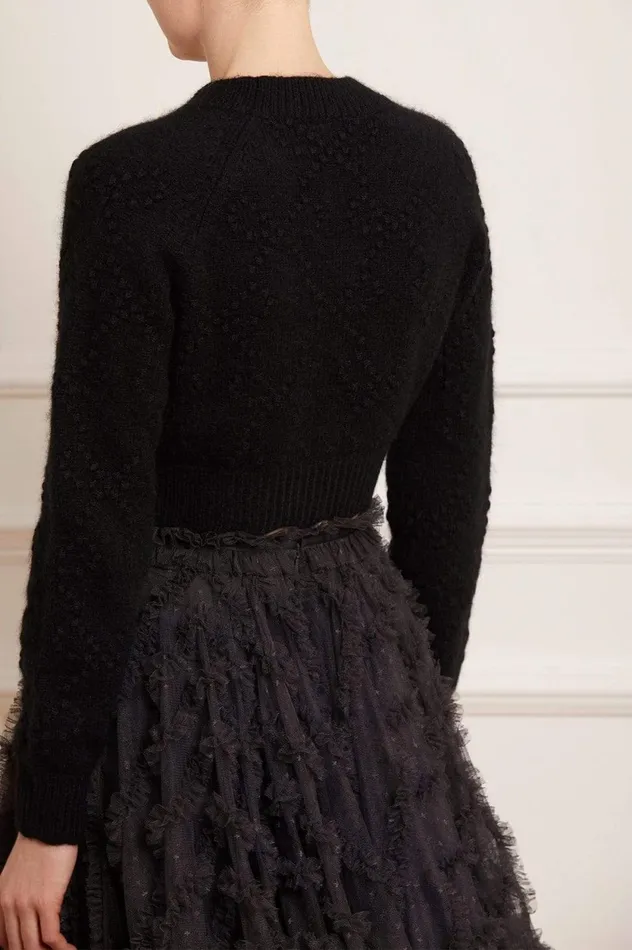 Bow Stitch Cropped Cardigan Black Women Needle and Thread Exclusives