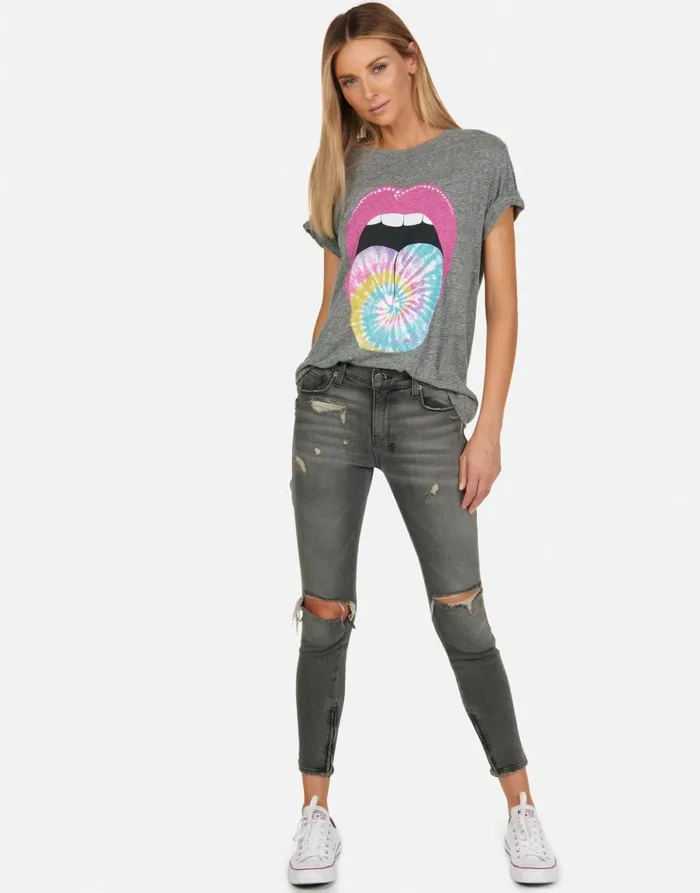 Capri Tie Dye Tongue Heather Grey Women039s Lauren Moshi Short Sleeve