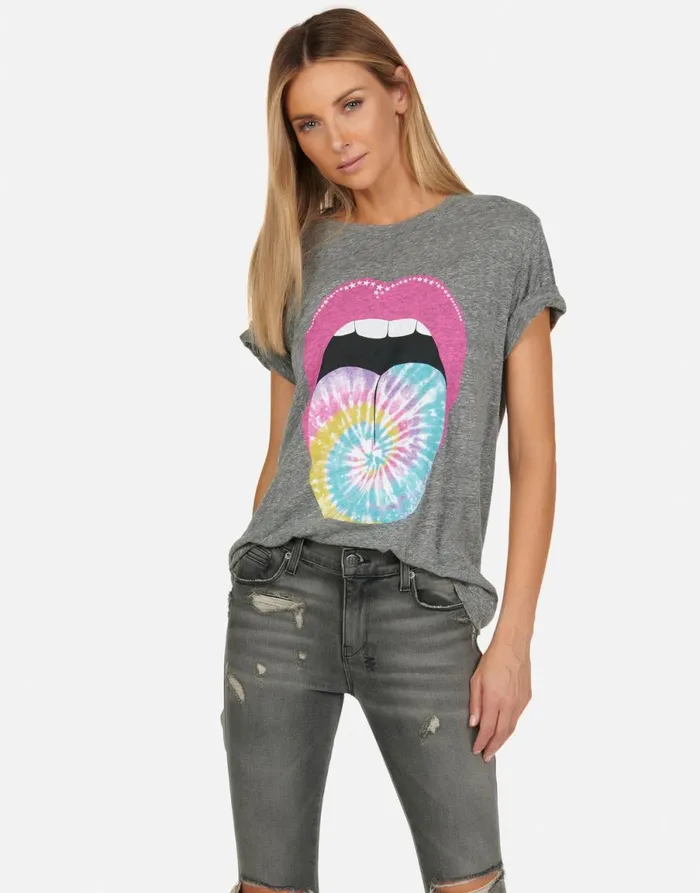 Capri Tie Dye Tongue Heather Grey Women039s Lauren Moshi Short Sleeve
