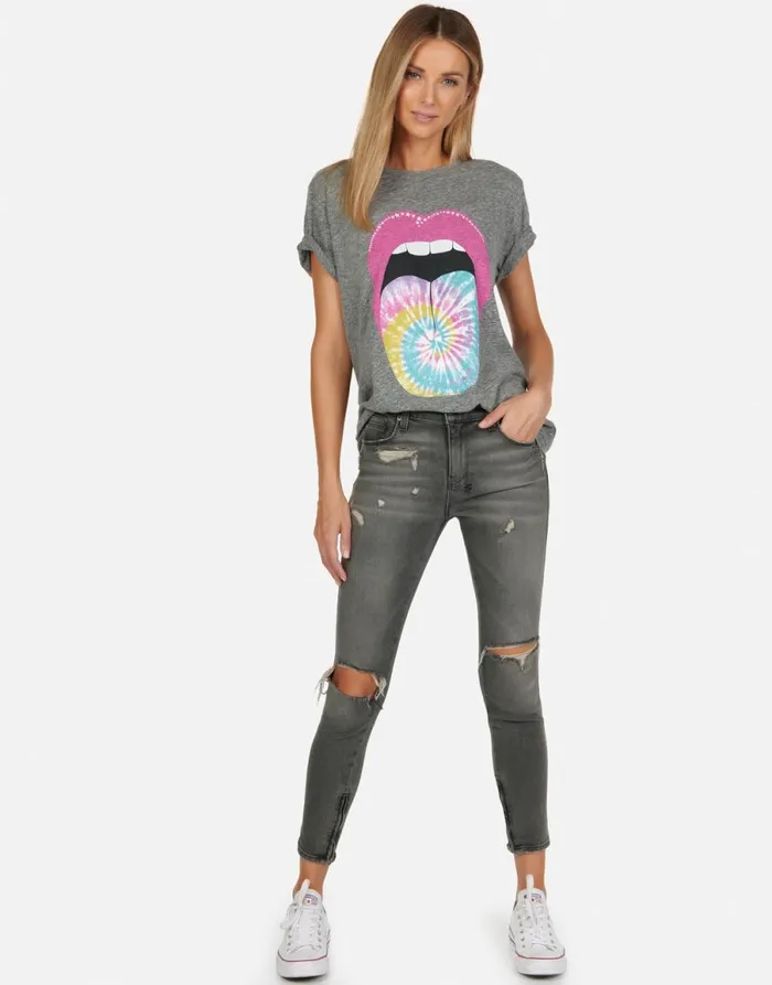 Capri Tie Dye Tongue Heather Grey Women039s Lauren Moshi Short Sleeve